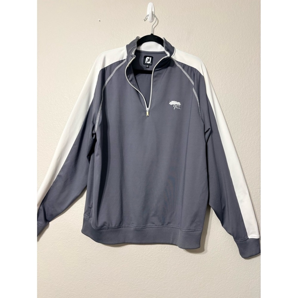 FootJoy Torrey Pines Mens Large Gray White Quarter Zip Golf Pullover Jacket